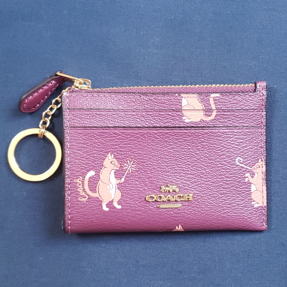 NWT Coach Mini Skinny ID case Party Cat Print